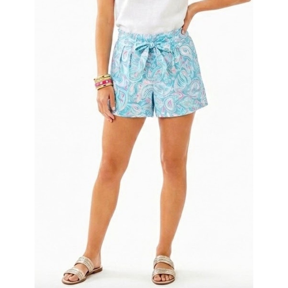 Lilly Pulitzer Shorts Women S Blue Pink Paisley Paperbag Waist Tie Summer Resort